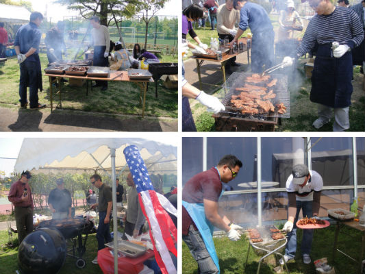 　　사진 위, 한국 사람들은 양념고기를 굽고, 사진 아래 왼쪽부터, 미국 사람은 햄버거용 고기를 굽고, 필리핀 사람들은 꼬치구이용 닭고기를 굽고 있습니다. 