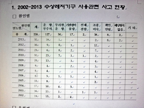  2002~2013 수상레저기구 사용관련 사고 현황