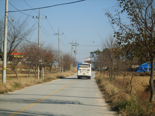안성의 시골버스가 시골길을 달리고 있다. 