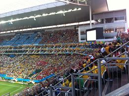 열정적인 응원을 던지는 브라질 관중들 경기가 지지부진하자, 6만여의 관중들이 파도타기를 하며, 응원을 보내고 있다. 이들은, 경기가 지연되면 여지없이 커다란 야유로 선수들에게 경고를 보냈다. 