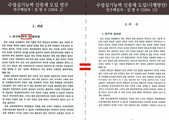  3일 오전 윤관석 의원실은 "김명수 교육부장관 후보자가 교육부 연구용역 과제를 재탕해 2천만 원의 부당이익을 챙겼다"며 "논문의 서론을 비교해보면 띄어쓰기까지 똑같을 정도"라고 말했다. 김 후보자는 오는 9일 인사청문회를 앞두고 있다.