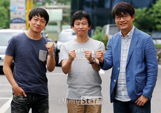  KBS대하드라마 <정도전>의 이재훈 PD와 강병택 PD, 정현민 작가가 5일 오후 서울 여의도에서 포즈를 취하고 있다. 