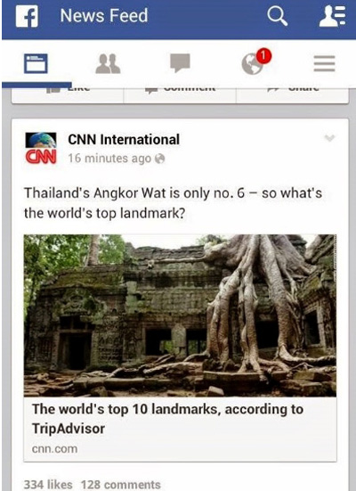 앙코르와트를 태국의 유적지로 잘못 소개한 CNN 공식 페이스북