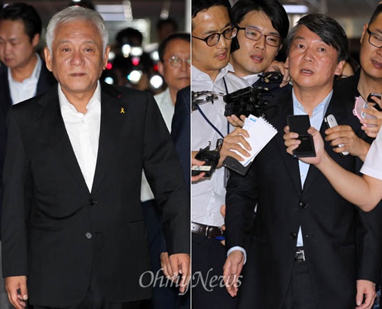 지난 7월 31일 최고위원회의에 참석하기 위해 국회에 들어서는 김한길-안철수 새정치민주연합 공동대표.