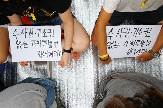 세월호희생자 유가족을 지지하는 청소년들이 12일 오후 서울 광화문 광장에 모여 기소권과 수사권이 보장된 특별법 제정을 촉구하고 있다.