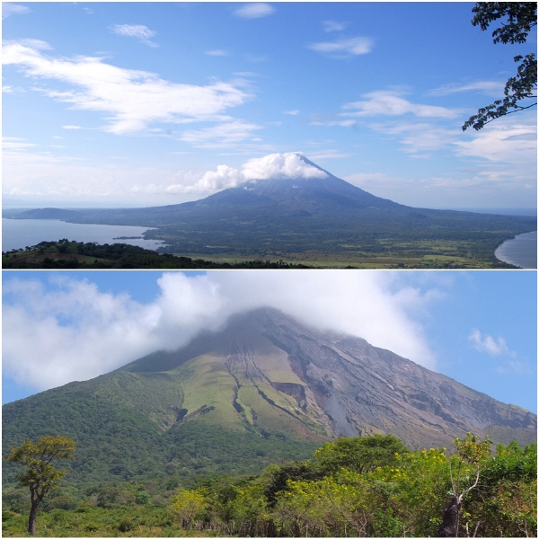  - 안개의 영역에서 벗어나면 볼 수 있는 마데라스 화산의 모습(위)과 다시 지상으로 내려와서 본 콘셉시온 화산(아래)