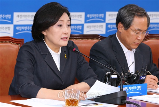 박영선 새정치민주연합 원내대표가 20일 오전 국회에서 열린 정책조정회의에서 발언하고 있다. 