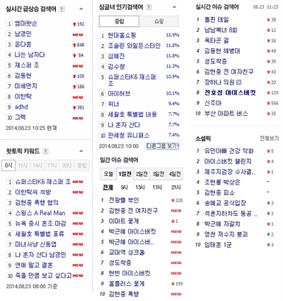  대형 포털 사이트 네이버와 다음의 검색어 현황