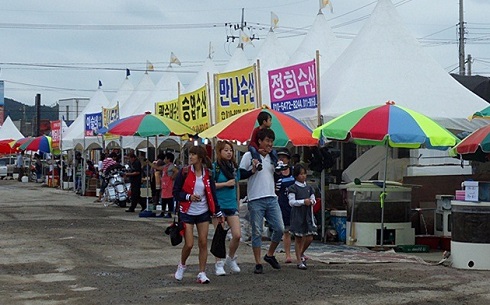 축제가 열리는 홍성 남당항 일원에는 각종 수산물을 판매하는 횟집들이 즐비하다.