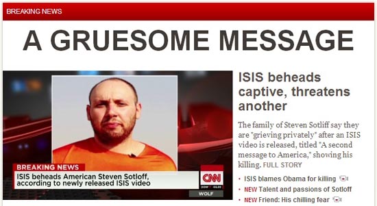 이슬람 반군의 미국인 기자 참수를 보도하는 CNN뉴스 갈무리.