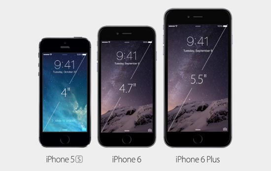 애플이 새롭게 발표한 '아이폰 6'와 '아이폰 6 플러스'의 화면 크기.