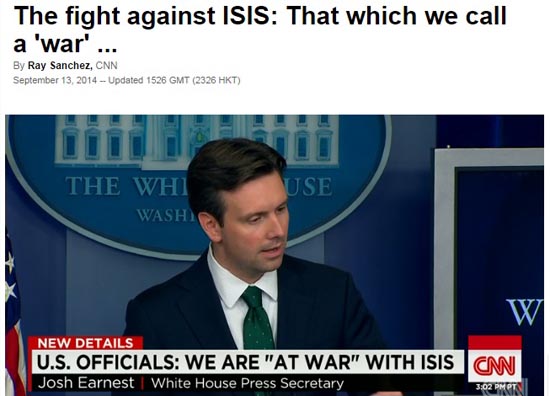 미국의 시리아 공습에 대한 조니 어니스트 미국 백악관 대변인의 정례회견을 보도하는 CNN뉴스 갈무리.