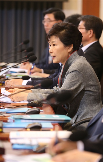 박근혜 대통령이 30일 오전 청와대에서 열린 국무회의에서 현안에 대해 발언하고 있다.