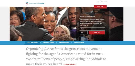 2014년 현재 오바마 대통령 홈페이지의 메인화면