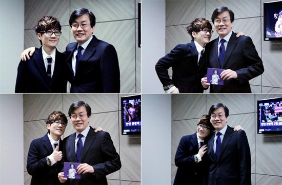 가수 서태지가 JTBC <뉴스룸>에 출연한 뒤 손석희 앵커와 함께 촬영한 사진.