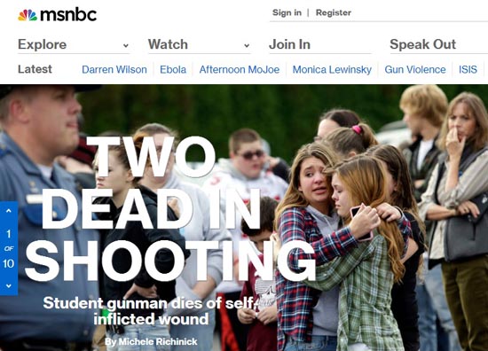 미국 워싱턴주 고교에서 발생한 총격 사건을 보도하는 NBC뉴스 갈무리.