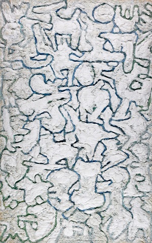 이응노의 1970년 작품으로, 종이라는 특수한 재료를 통한 콜라쥬 기법과 문자추상이 어우러진 독특한 작품이다.
