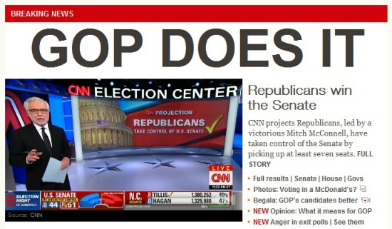 미국 중간선거의 공화당 승리를 보도하는 CNN 개표방송 갈무리.