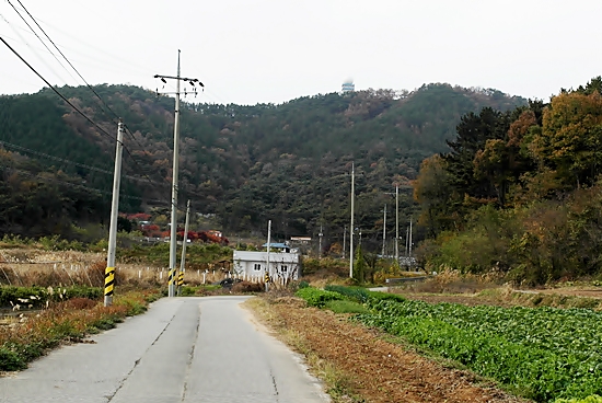  군산-나포 도로에서 일광사 가는 길. 뒤 배경은 오성산 줄기
