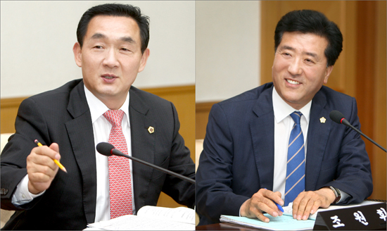 대전시의회 박희진(왼쪽) 의원과 조원휘(오른쪽) 의원의 질의 모습.