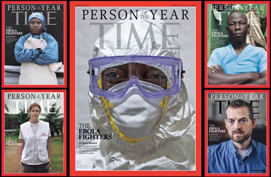 2014년 올해의 인물로 전 세계 에볼라 의료진을 선정한 <타임> 갈무리.
