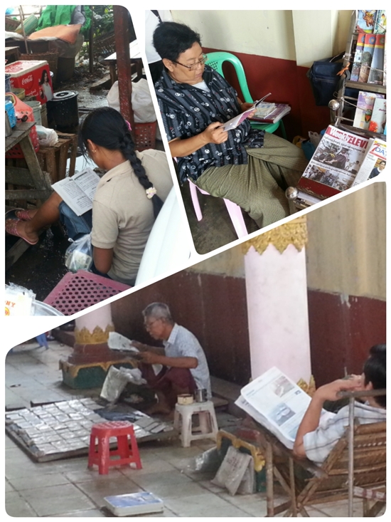 거리를 걷다보면 종종 뭔가를 읽는 미얀마 사람들과 마주치게 된다. 