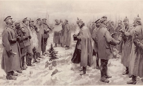 1914년 제1차 세계대전 당시 크리스마스 휴전 광경을 묘사한 <더 일러스트레이티드 런던 뉴스>(The Illustrated London News)의 1915년 1월 9일자 삽화.