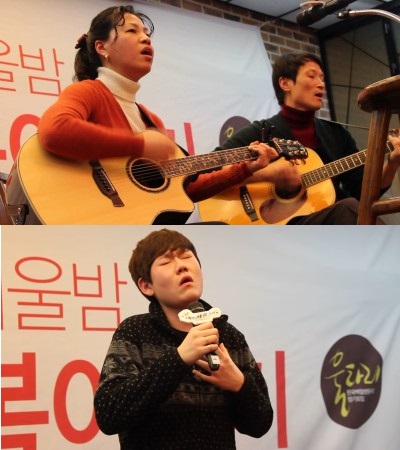 동료와 함께 기타연주와 노래를 부른 서준배 씨(위)

프로에 가까운 가창력을 선보인 유진혁 군(아래)