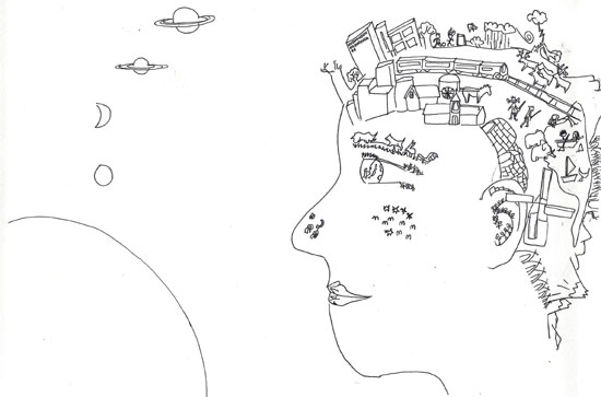 이동원 교사의 그림. 사람의 머리 안에 지구를 형상화했다. 