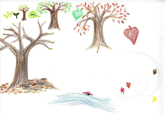 윤희윤 교사는 나뭇잎의 생애를 그렸다. 