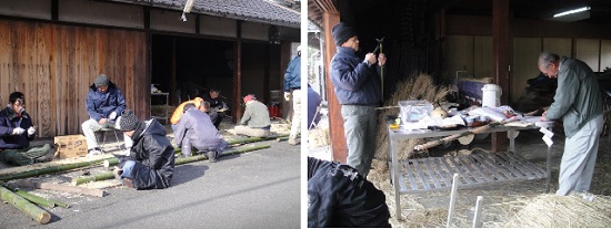 　　시가현 고가시 모리시리 마을 사람들이 아침부터 산신제 제물을 준비하고 있습니다. 