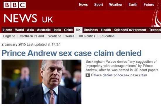 영국 앤드루 왕자의 성 추문을 보도하는 BBC 뉴스 갈무리.