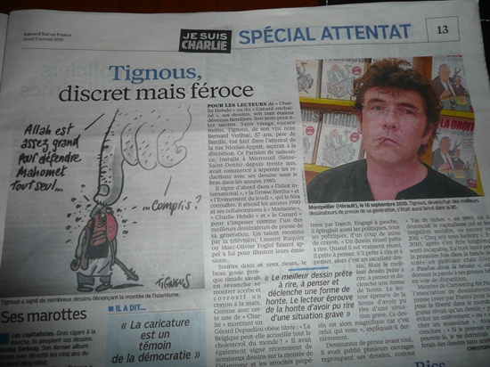 일간지 <오주르디 엉 프랑스(Aujourd’hui en France)> 8일자에 실린 티뉴스의 사진과 만화 