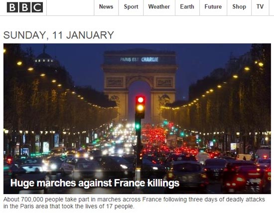 프랑스 전역서 70만여 명이 참가한 대규모 집회를 보도하는 BBC 뉴스 갈무리.