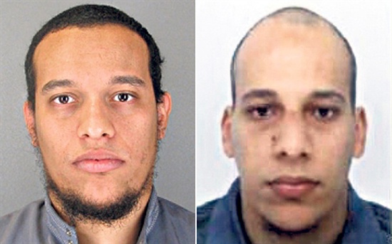 프랑스 파리 경찰청이 지난 8일 주간지 <샤를리 에브도>의 테러 용의자인 사이드 쿠아치(34)와 셰리프 쿠아치(32) 형제의 사진을 공개했다.