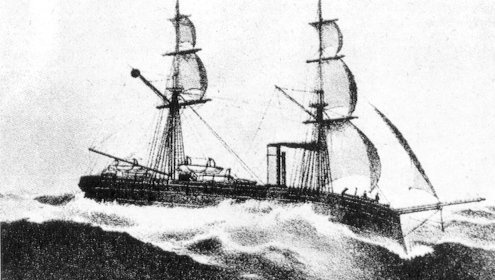 1875년 9월 20일에 강화도 초지진 앞 바다를 침범한 일본 군함 운요호.