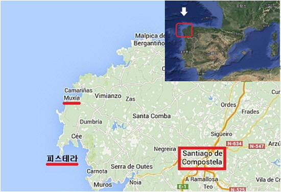 스페인의 북서부, 갈리시아 지역. 피스테라, 묵시아(Muxia), 산티아고 콤푸스텔라