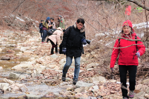 옛모습이 남아 있는 구간을 걷고 있다. 참가자들이 주변을 살피며 걷고 있는 모습