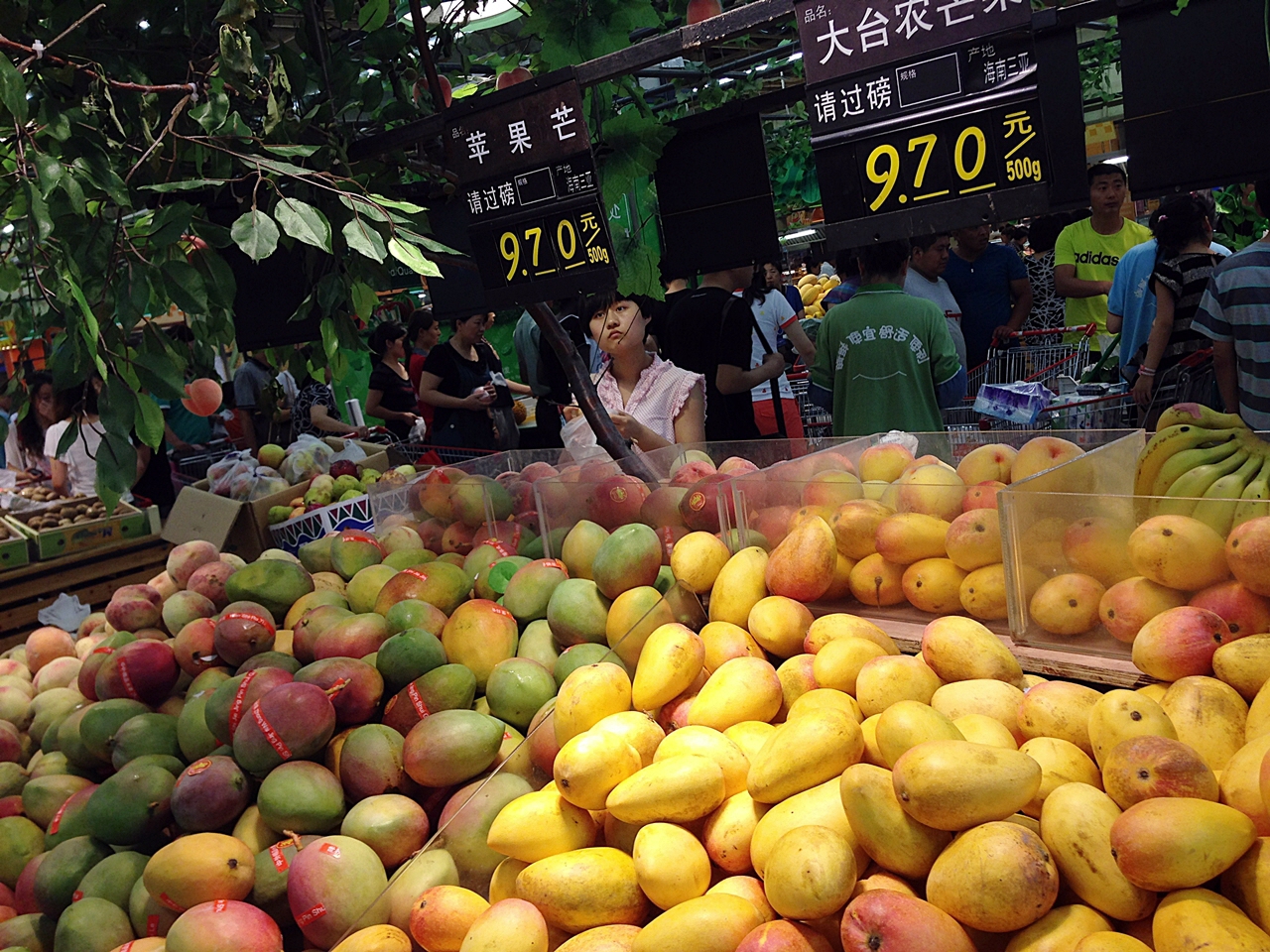 중국 마트에서의 망고, 중국은 과일시세가 저렴하다.