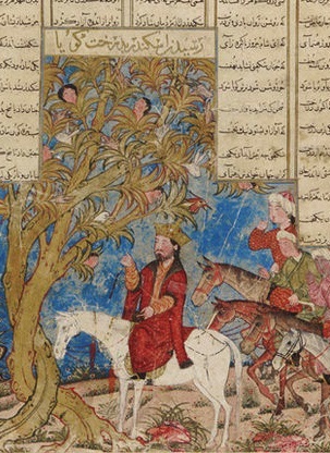 말하는 나무를 방문한 알렉산더 대왕. 14세기 이란 카니왕조