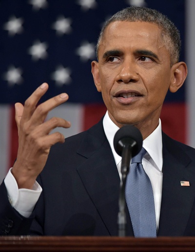 1월 20일, 버락 오바마 미국 대통령이 새해 국정연설을 하고 있다. 