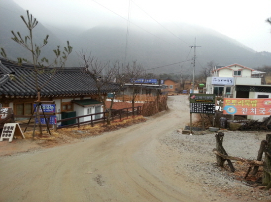 산막이 마을에는 새로 지어진 건물이 들어서 있다.