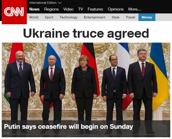 우크라이나 사태 휴전 협상 타결을 보도하는 CNN 뉴스 갈무리.