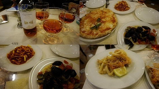 로제 와인, 마르게리타 피자, 리소토, 샐러드
