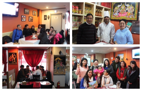사진 왼쪽 위 네코 패밀리들이 모여 이야기를 주고받고 있다. 발라지 레스토랑 사장 부부와 요리사, 식당에서 우연히 만난 네팔이주노동자문학회 작가들(사진 오른쪽 아래)과도 함께였다. 
