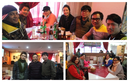 사진 위는 서울에 행사장에서 만난 적이 있는 네팔이주노동자들이고, 사진 아래 왼편에는 네팔에서 내게 한국어를 배운 학생이 고령에서 찾아와 주었다. 가운데 레스토랑 사장이다. 