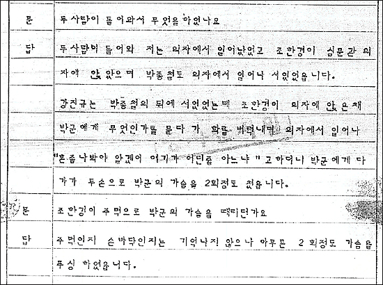 이정호 경장은 조한경 경위의 박종철 구타행위를 증언했지만 박상옥 검사는 더 추궁하지 않았다.