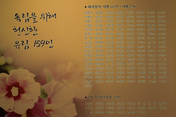   독립을 위해 헌신한 유림 159명의 적힌 이름판