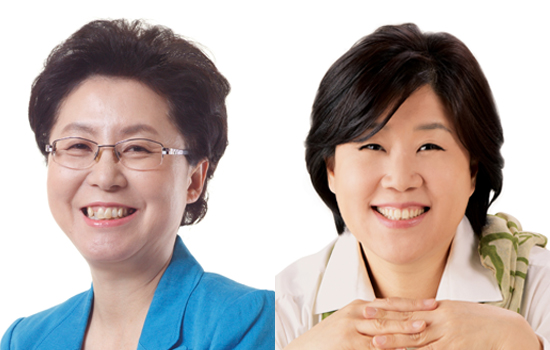 새정치민주연합 전국 여성위원장 후보자. (왼쪽부터) 기호 1번 박인혜, 기호 2번 서영교.