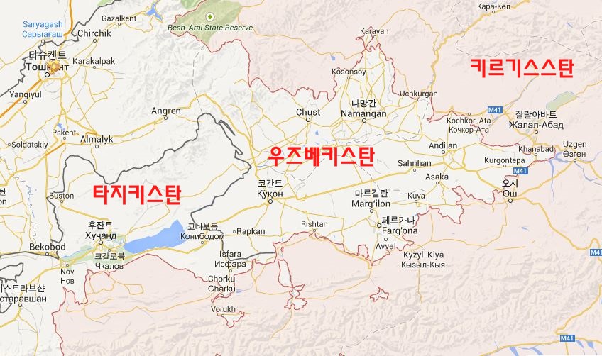 복잡한 중앙아시아 국경 지도. 국경선을 막 그어놨다. 